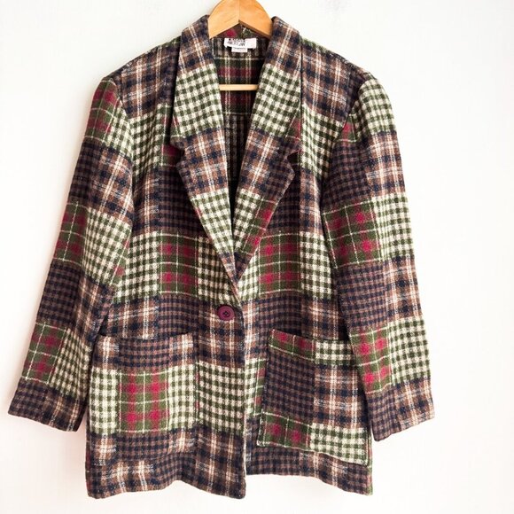 Vintage Sarah Morgan Patchwork Plaid Blazer S - Picture 2 of 6